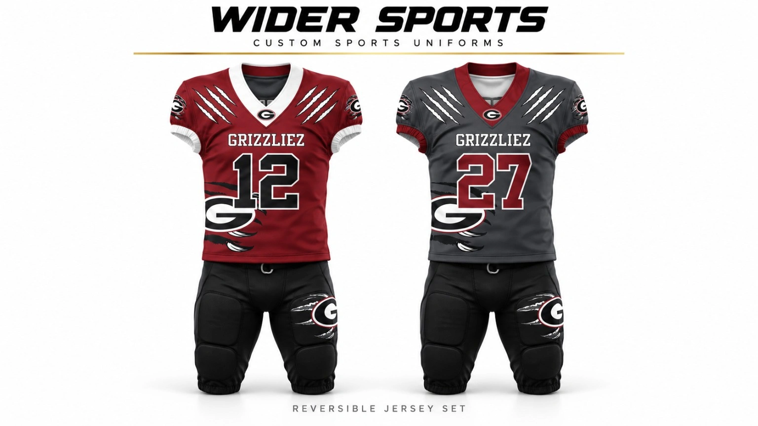 Grizzlies uniforms: Charcoal, red and black uniform options with player numbers.