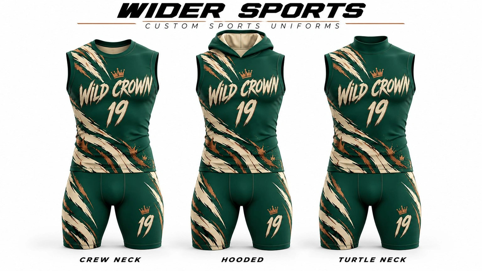 Wild Crown green and gold 7v7 and flag football uniform styles