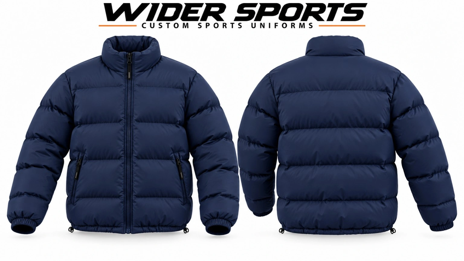 Navy bubble jacket: Navy quilted bubble jacket with a stand collar, full zip and zippered pockets.