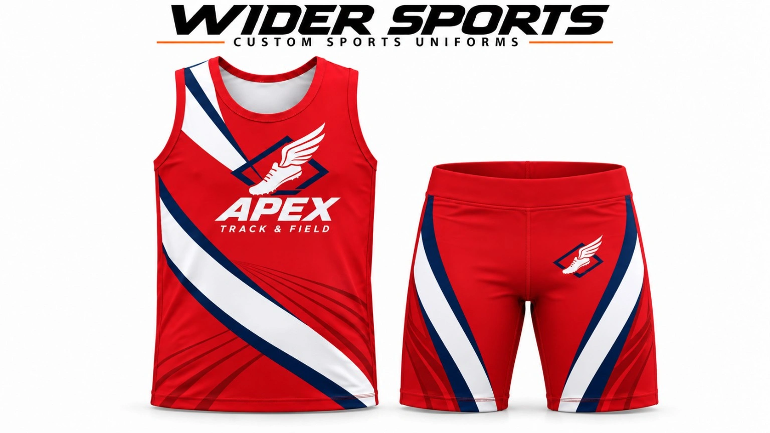 Apex racing set: Red, white and navy singlet with coordinated fitted shorts.