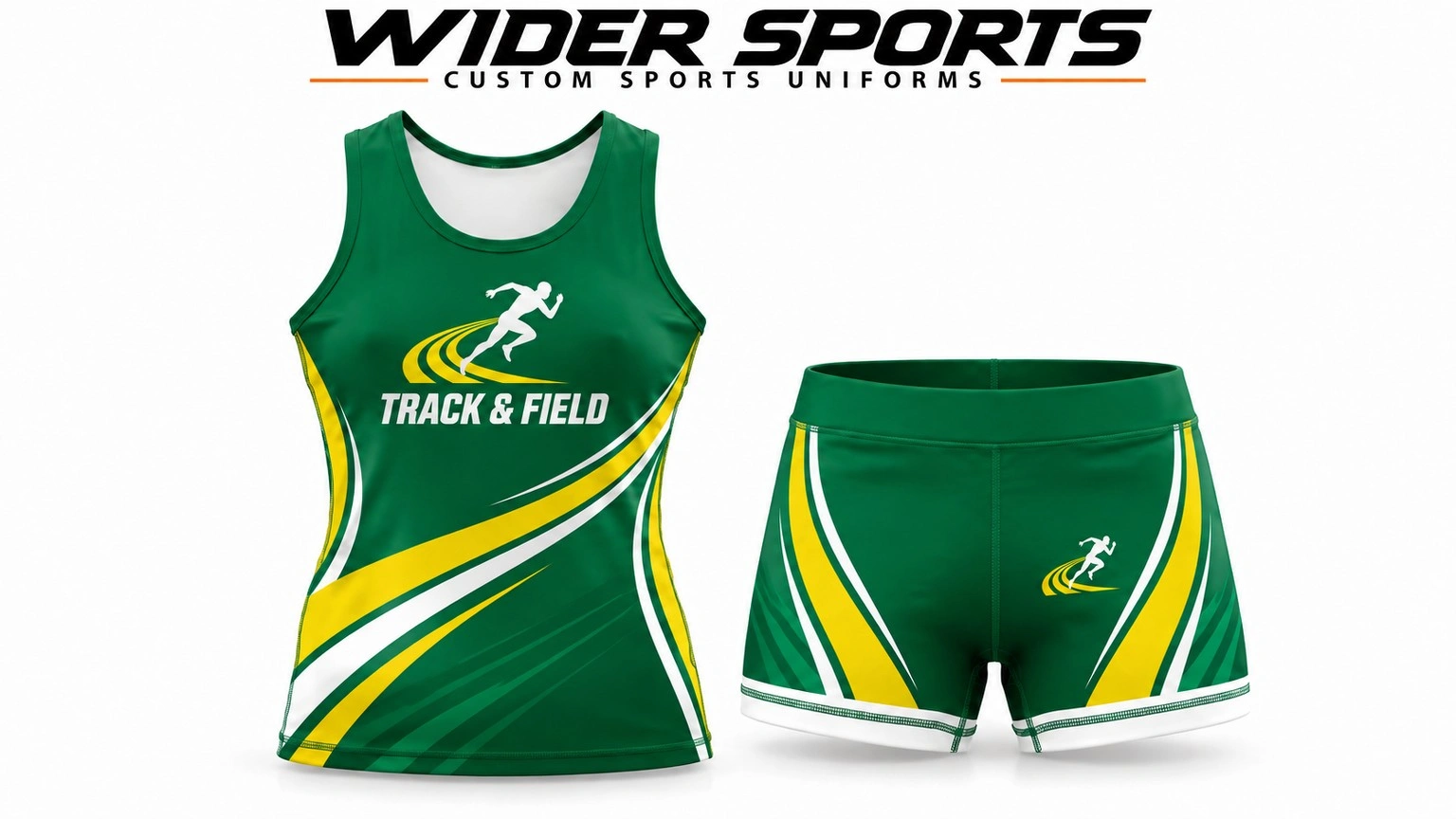 Green & gold racing set: Green fitted top and shorts with white and yellow detailing.